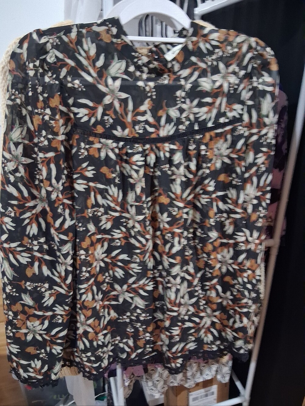 Max Studio Black A-Line Skirt with Cream and Brown Floral Print